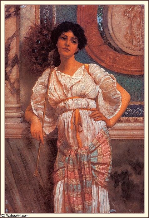 WikiOO.org - Encyclopedia of Fine Arts - Maleri, Artwork John William Godward - a classical beauty with a peacock fan