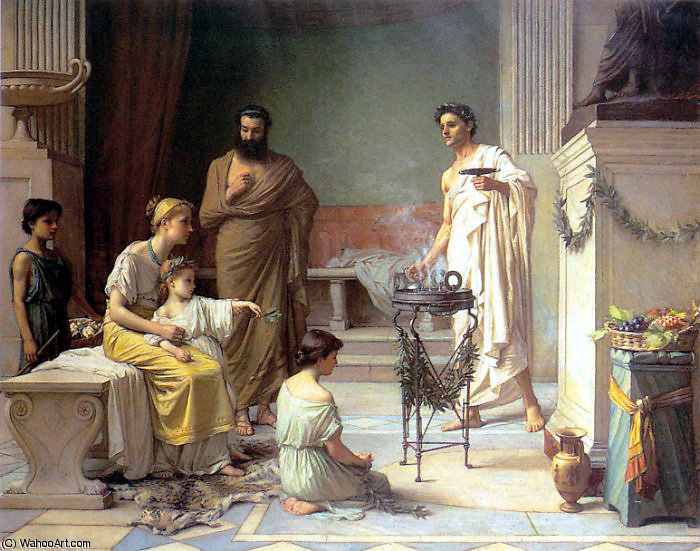 Wikioo.org - The Encyclopedia of Fine Arts - Painting, Artwork by John William Waterhouse - A Sick Child BroughtInto the Temple Of Aesculapius