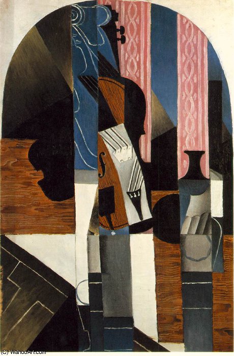 WikiOO.org - Encyclopedia of Fine Arts - Malba, Artwork Juan Gris - Violin and ink bottle on a table