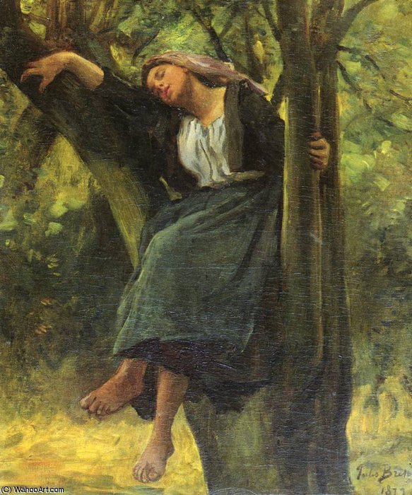 WikiOO.org - Encyclopedia of Fine Arts - Maleri, Artwork Jules Adolphe Aimé Louis Breton - asleep in the woods