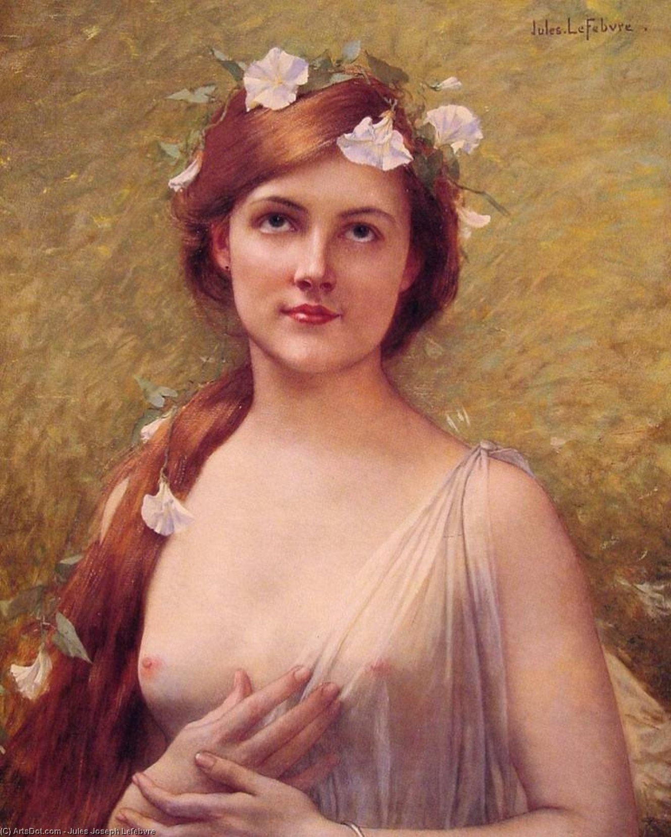 Wikioo.org - The Encyclopedia of Fine Arts - Painting, Artwork by Jules Joseph Lefebvre - Young woman with morning glories in her hair
