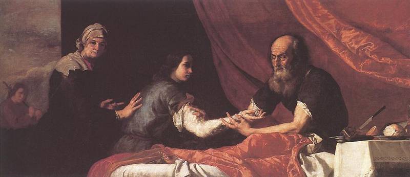 Wikioo.org - The Encyclopedia of Fine Arts - Painting, Artwork by Jusepe De Ribera (Lo Spagnoletto) - receives isaac's blessing