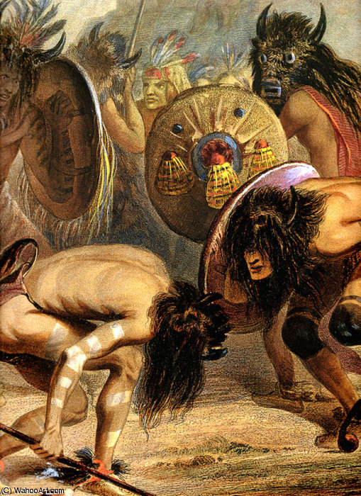 WikiOO.org - Encyclopedia of Fine Arts - Festés, Grafika Karl Bodmer - Bison-Dance, Mandan Indians
