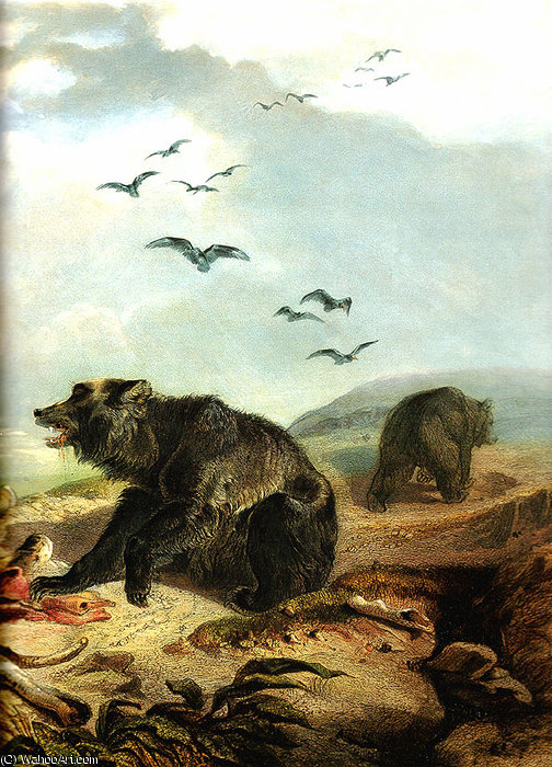 WikiOO.org - Encyclopedia of Fine Arts - Lukisan, Artwork Karl Bodmer - Hunting the Grizzly Bear