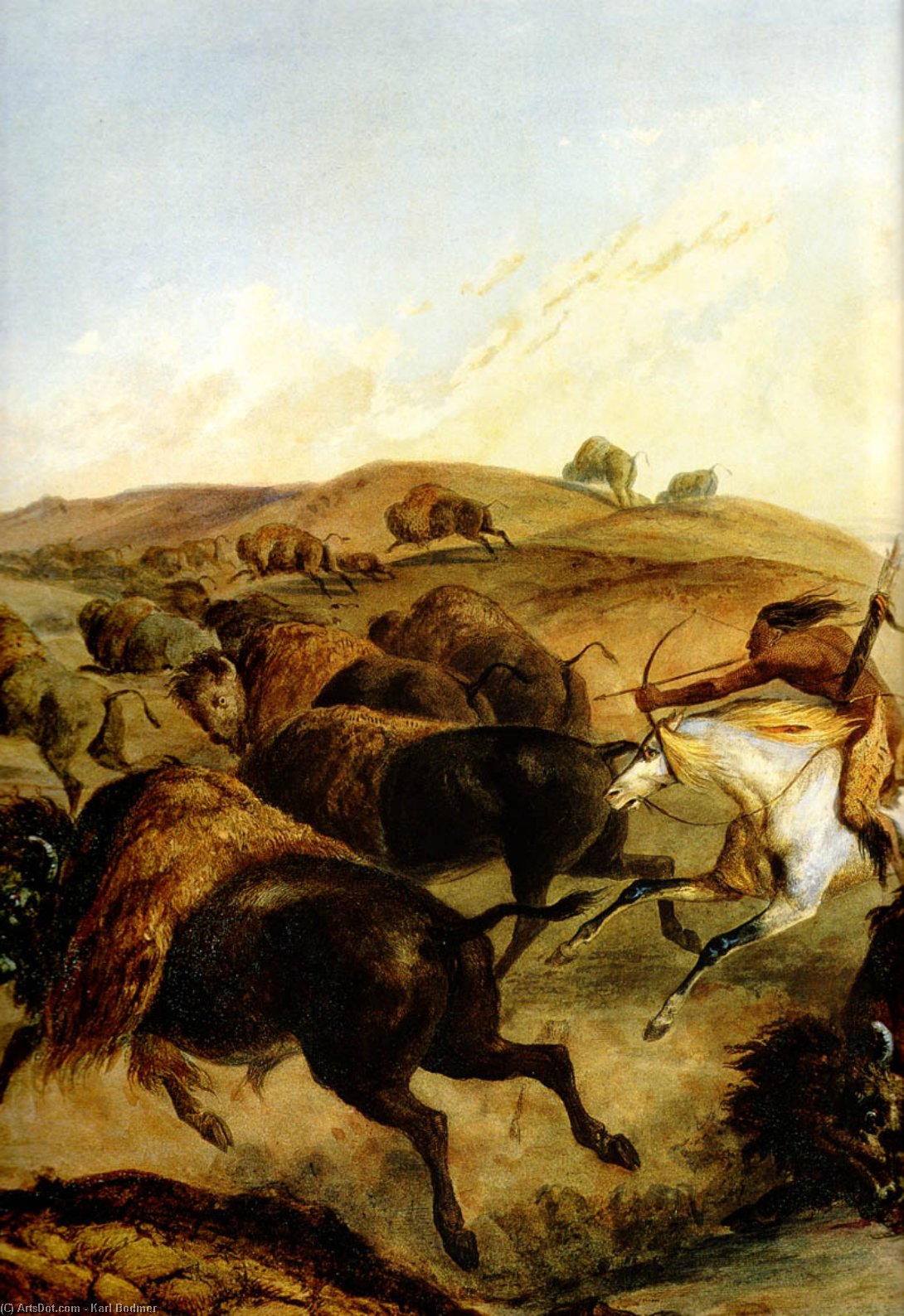 WikiOO.org - Encyclopedia of Fine Arts - Schilderen, Artwork Karl Bodmer - indians hunting the bison