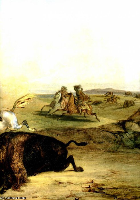 WikiOO.org - אנציקלופדיה לאמנויות יפות - ציור, יצירות אמנות Karl Bodmer - indians hunting the bison