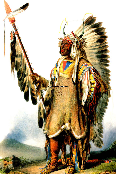 Wikioo.org - The Encyclopedia of Fine Arts - Painting, Artwork by Karl Bodmer - Mato-Tope Mandan Chief