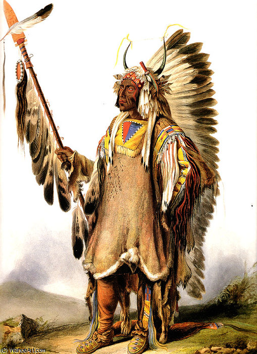 Wikioo.org - The Encyclopedia of Fine Arts - Painting, Artwork by Karl Bodmer - Mato-Tope Mandan Chief