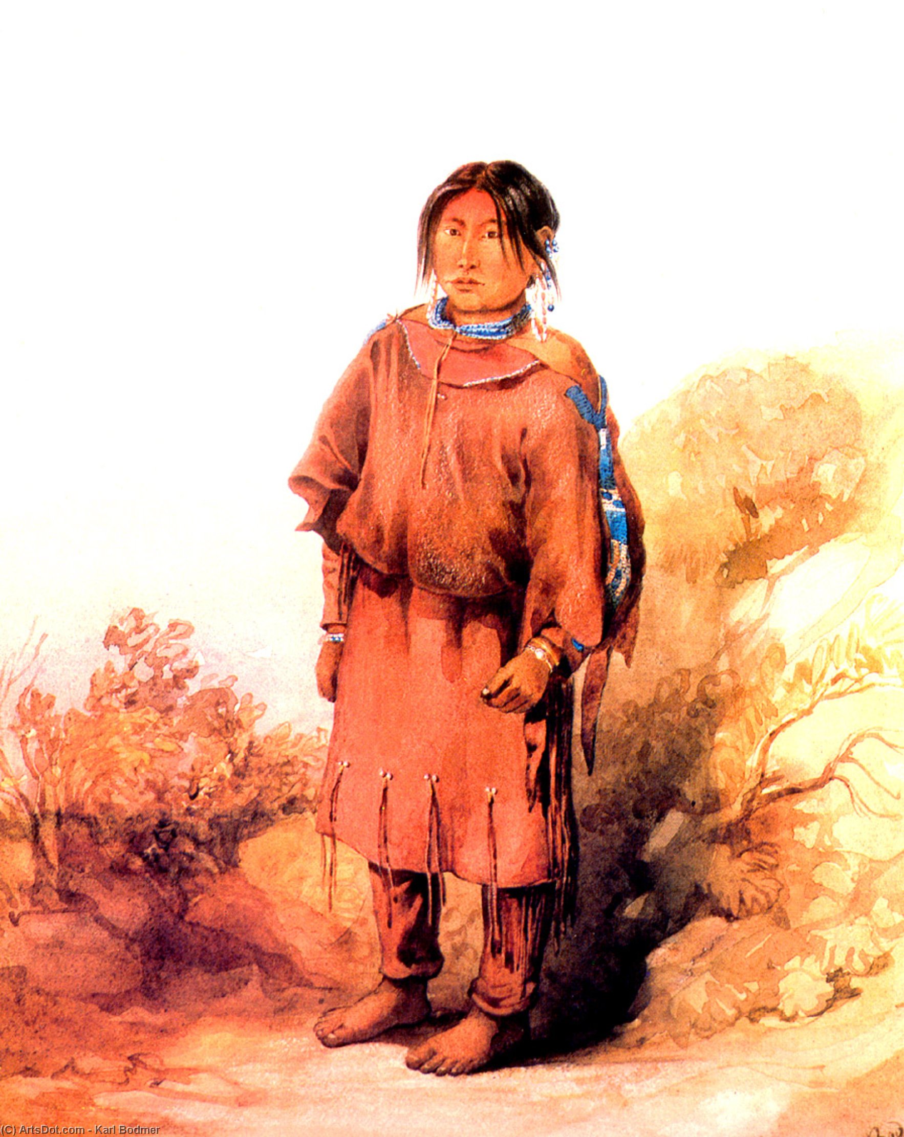 Wikioo.org - The Encyclopedia of Fine Arts - Painting, Artwork by Karl Bodmer - Piegan Blackfeet girl