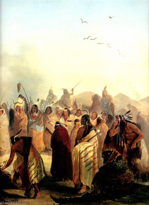 Wikioo.org - The Encyclopedia of Fine Arts - Painting, Artwork by Karl Bodmer - Scalp-Dance of the Minatarres
