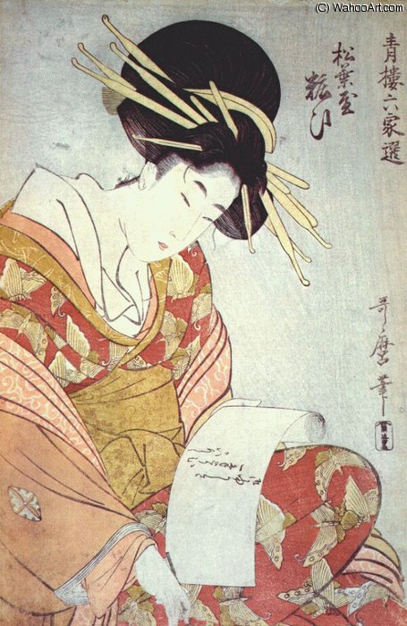 WikiOO.org - Encyclopedia of Fine Arts - Maleri, Artwork Kitagawa Utamaro - courtesan writing a letter