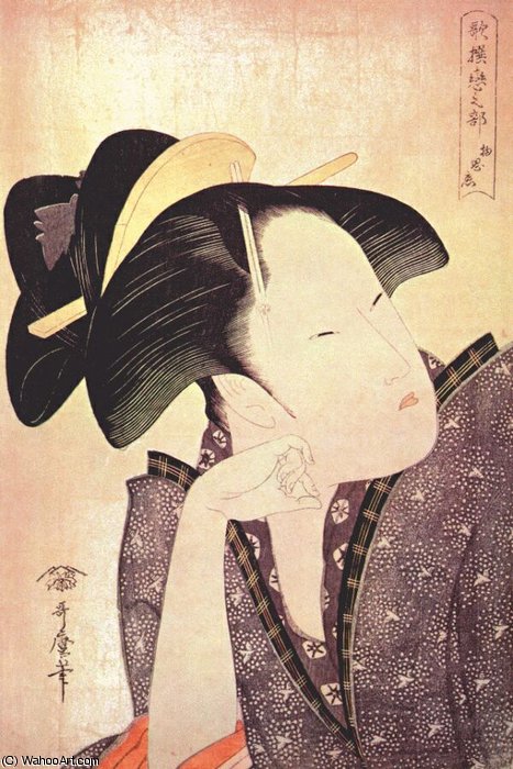 WikiOO.org - Encyclopedia of Fine Arts - Malba, Artwork Kitagawa Utamaro - pensive love