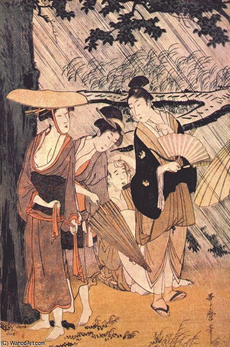 Wikioo.org - สารานุกรมวิจิตรศิลป์ - จิตรกรรม Kitagawa Utamaro - shower (center panel)