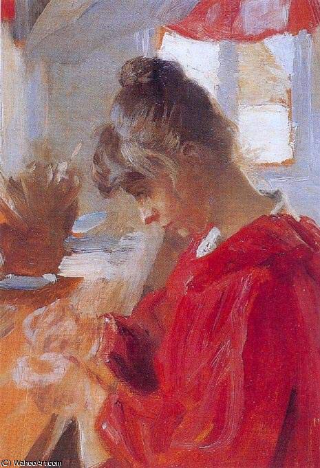Wikioo.org - The Encyclopedia of Fine Arts - Painting, Artwork by Peder Severin Kroyer - Marie en vestido rojo