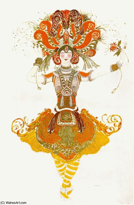 Wikioo.org - The Encyclopedia of Fine Arts - Painting, Artwork by Leon Bakst - loiseau de feu costume pour tamara karsavina