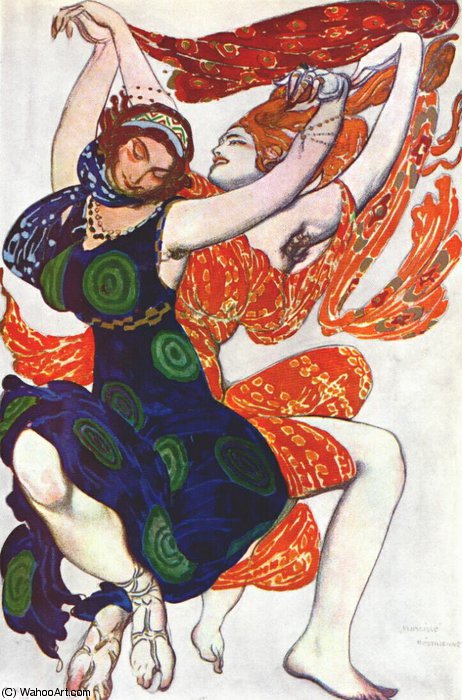 Wikioo.org - The Encyclopedia of Fine Arts - Painting, Artwork by Leon Bakst - narcisse two boeotian girls