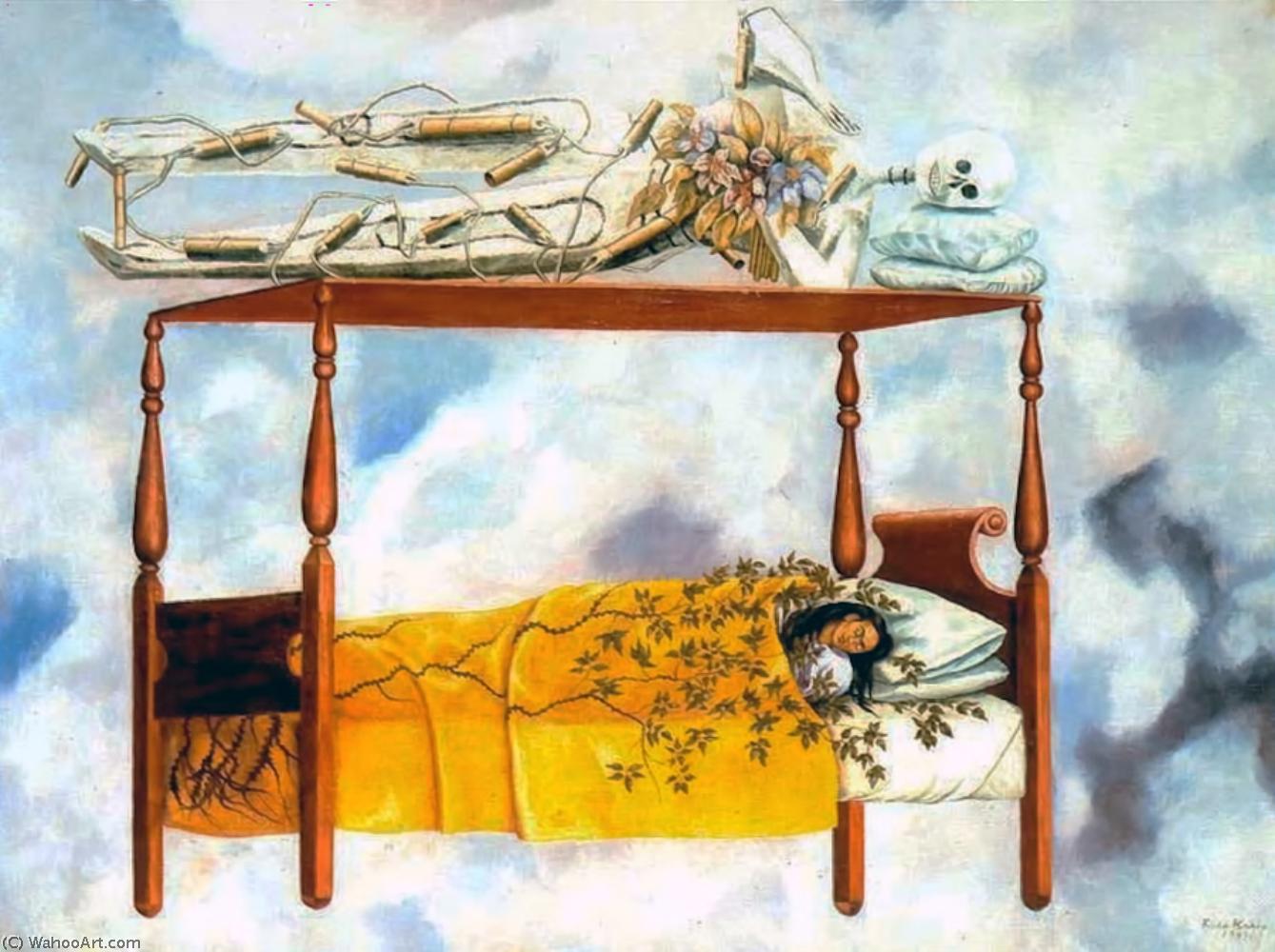 Wikioo.org – La Enciclopedia de las Bellas Artes - Pintura, Obras de arte de Frida Kahlo - el sueños el  cama