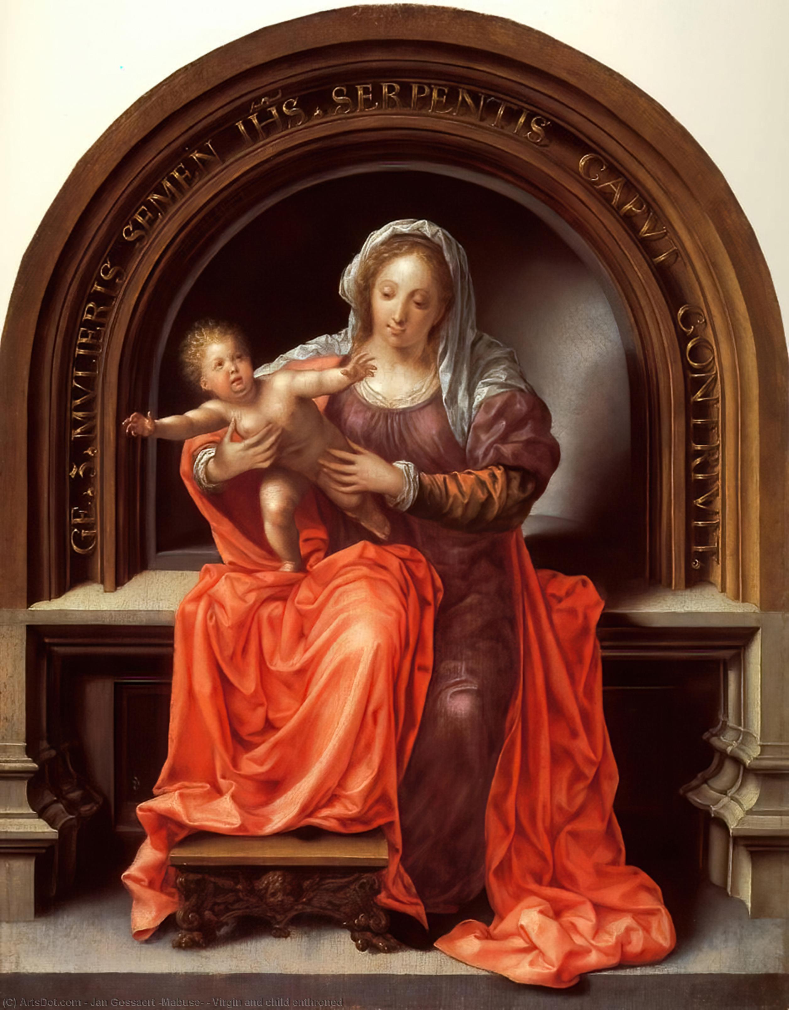 Wikioo.org - The Encyclopedia of Fine Arts - Painting, Artwork by Jan Gossaert (Mabuse) - Virgin and child enthroned