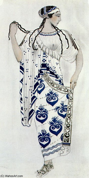 Wikioo.org - The Encyclopedia of Fine Arts - Painting, Artwork by Leon Bakst - helene de sparte costume for ida rubinstein as helene