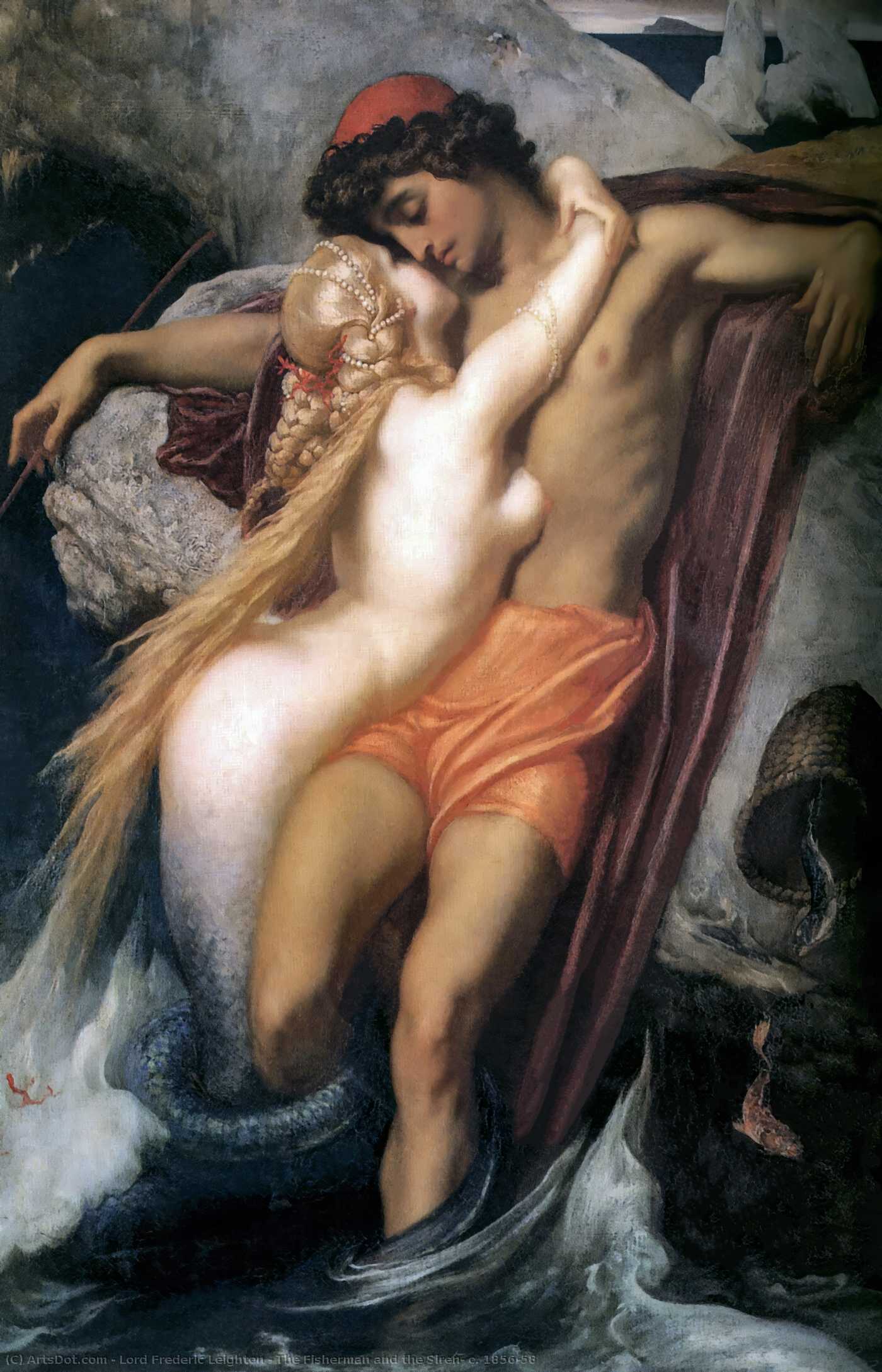 WikiOO.org - Encyclopedia of Fine Arts - Schilderen, Artwork Lord Frederic Leighton - The Fisherman and the Siren, c. 1856–58