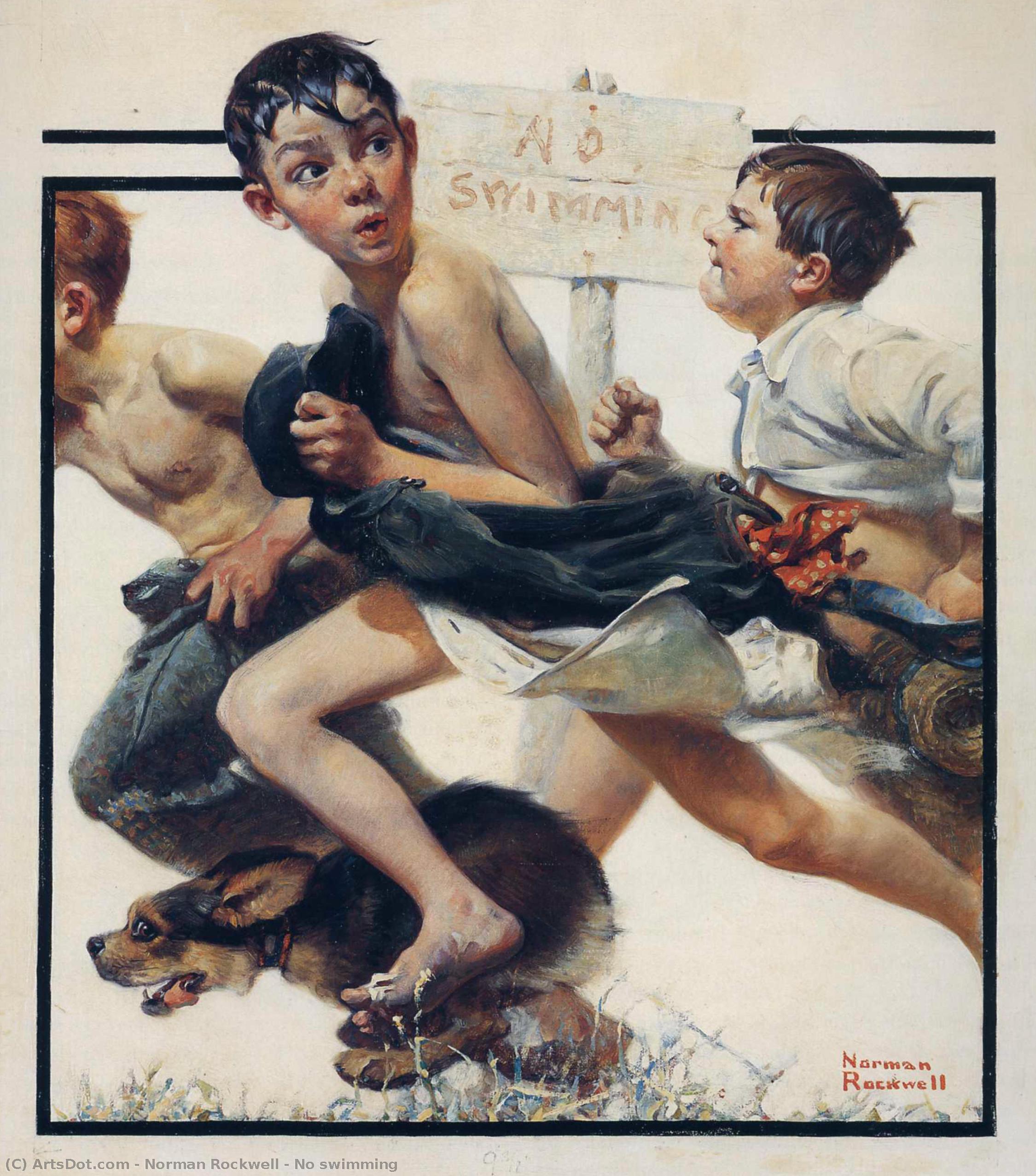 WikiOO.org - Encyclopedia of Fine Arts - Maalaus, taideteos Norman Rockwell - No swimming