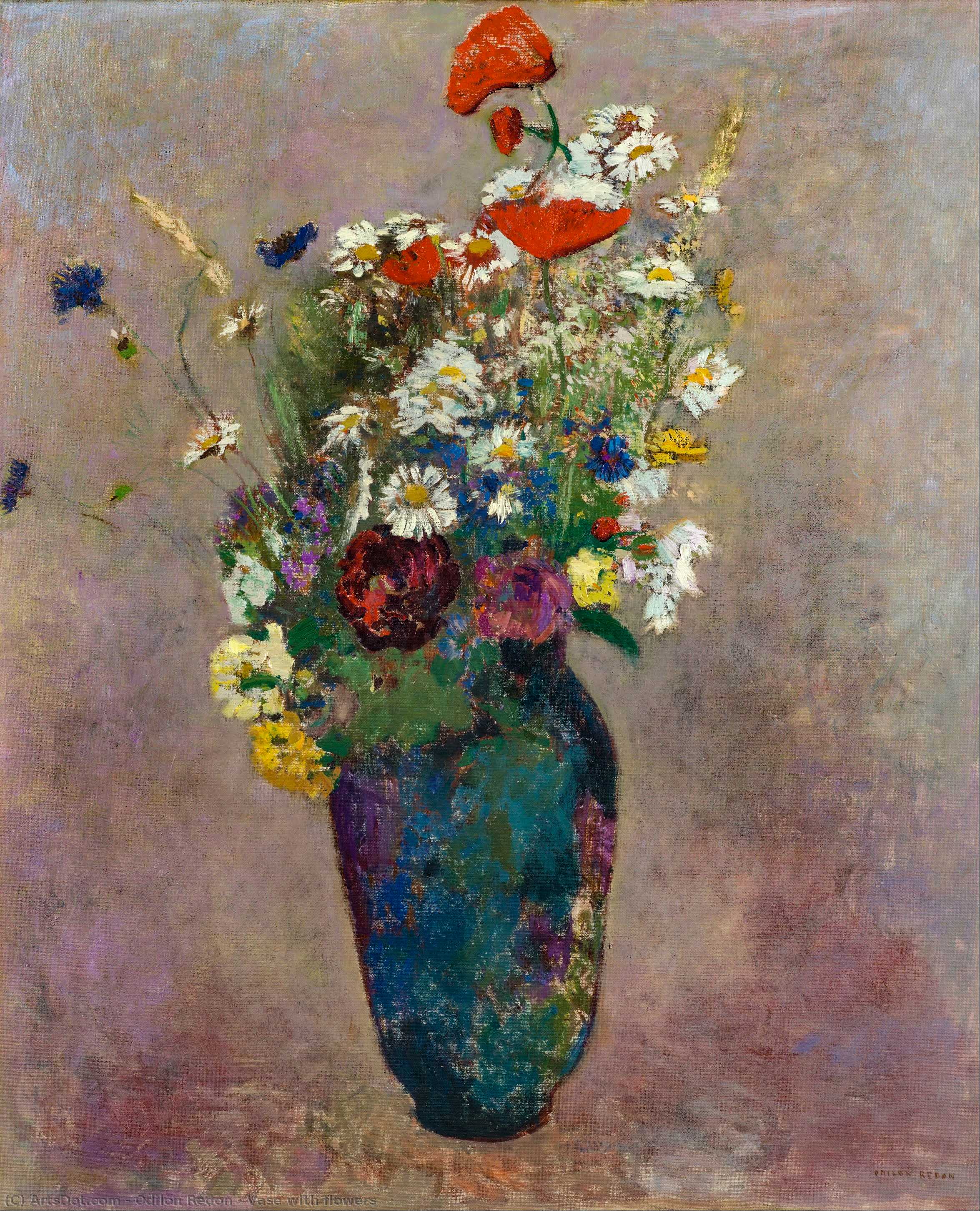 WikiOO.org - Encyclopedia of Fine Arts - Maľba, Artwork Odilon Redon - Vase with flowers