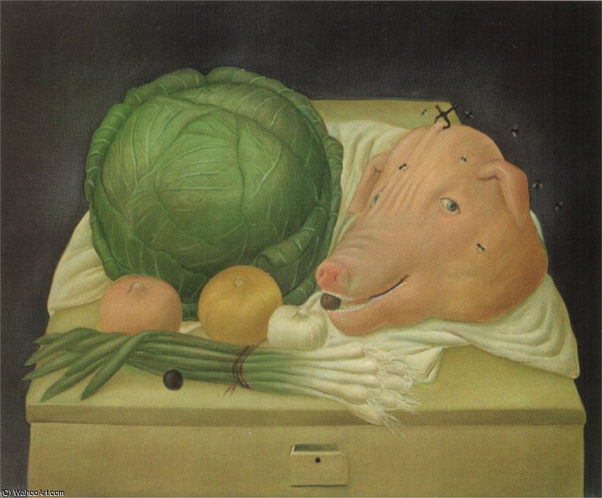 WikiOO.org - Enciklopedija dailės - Tapyba, meno kuriniai Fernando Botero Angulo - nature morte à la tête de poec
