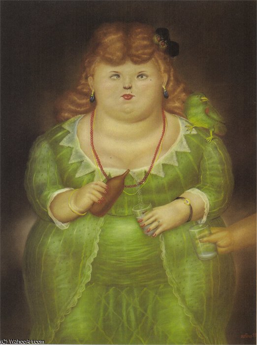 Wikioo.org - The Encyclopedia of Fine Arts - Painting, Artwork by Fernando Botero Angulo - femme au perroquet - (02)