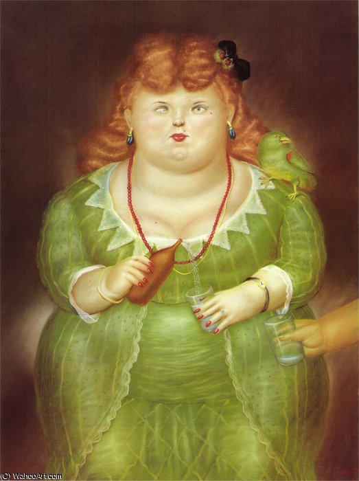 Wikioo.org - The Encyclopedia of Fine Arts - Painting, Artwork by Fernando Botero Angulo - femme au perroquet
