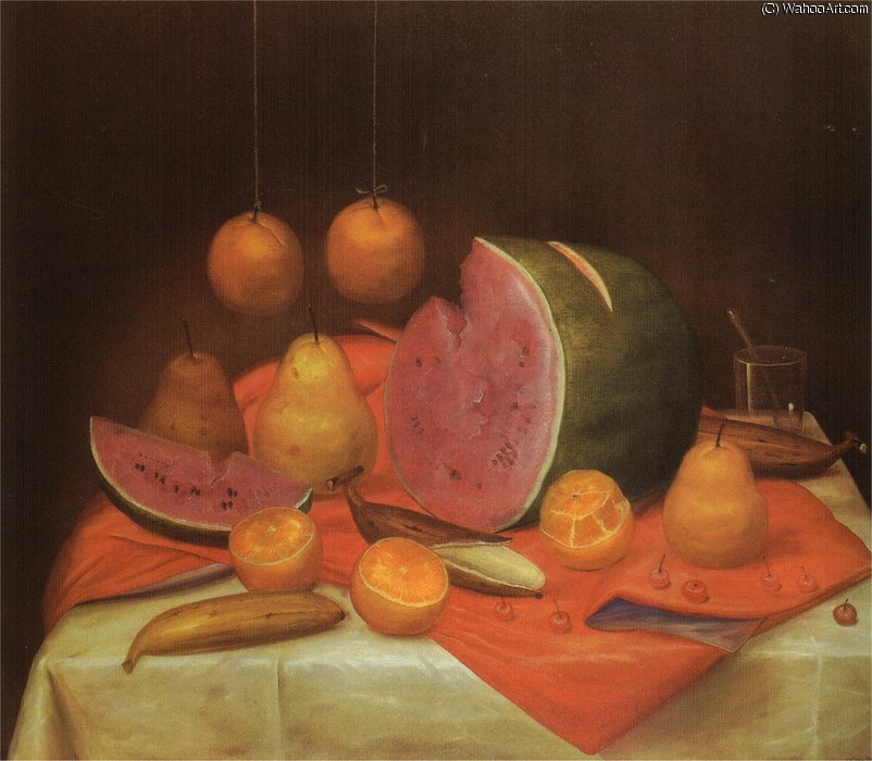 WikiOO.org - Encyclopedia of Fine Arts - Schilderen, Artwork Fernando Botero Angulo - nature morte à la pastèque