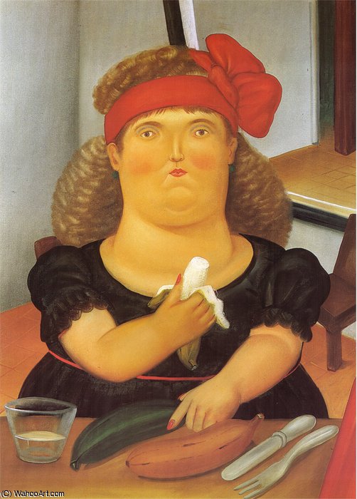 Wikioo.org - The Encyclopedia of Fine Arts - Painting, Artwork by Fernando Botero Angulo - femme mangeant une bannane