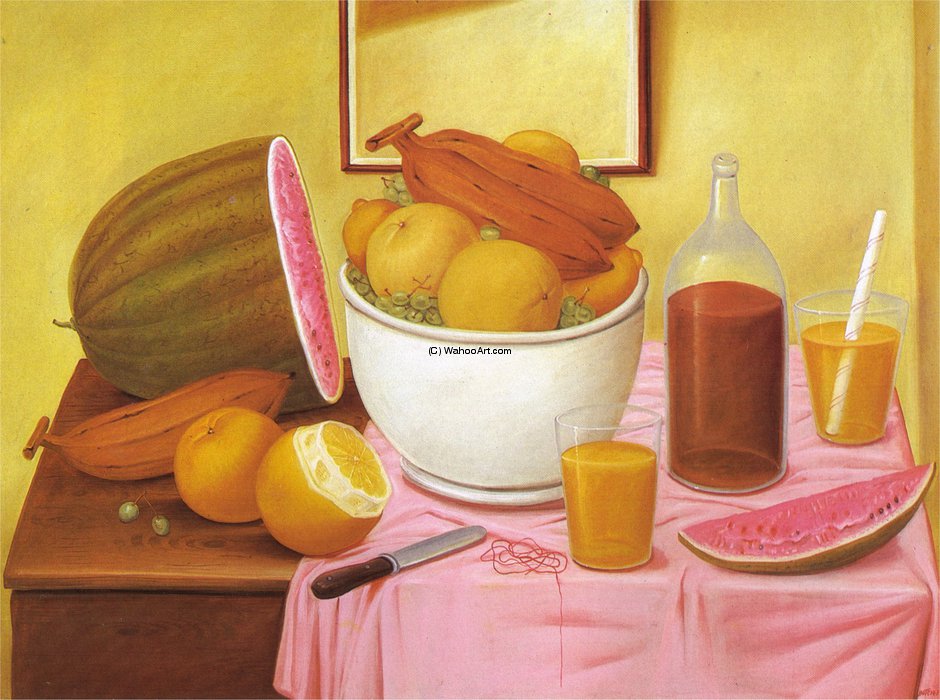 WikiOO.org - Encyclopedia of Fine Arts - Maľba, Artwork Fernando Botero Angulo - nature morte à l'orangeade