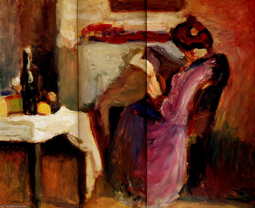 Wikioo.org – L'Enciclopedia delle Belle Arti - Pittura, Opere di Henri Matisse - Liseuse it accappatoio violette Olio sur Tela Reims , musée st denis