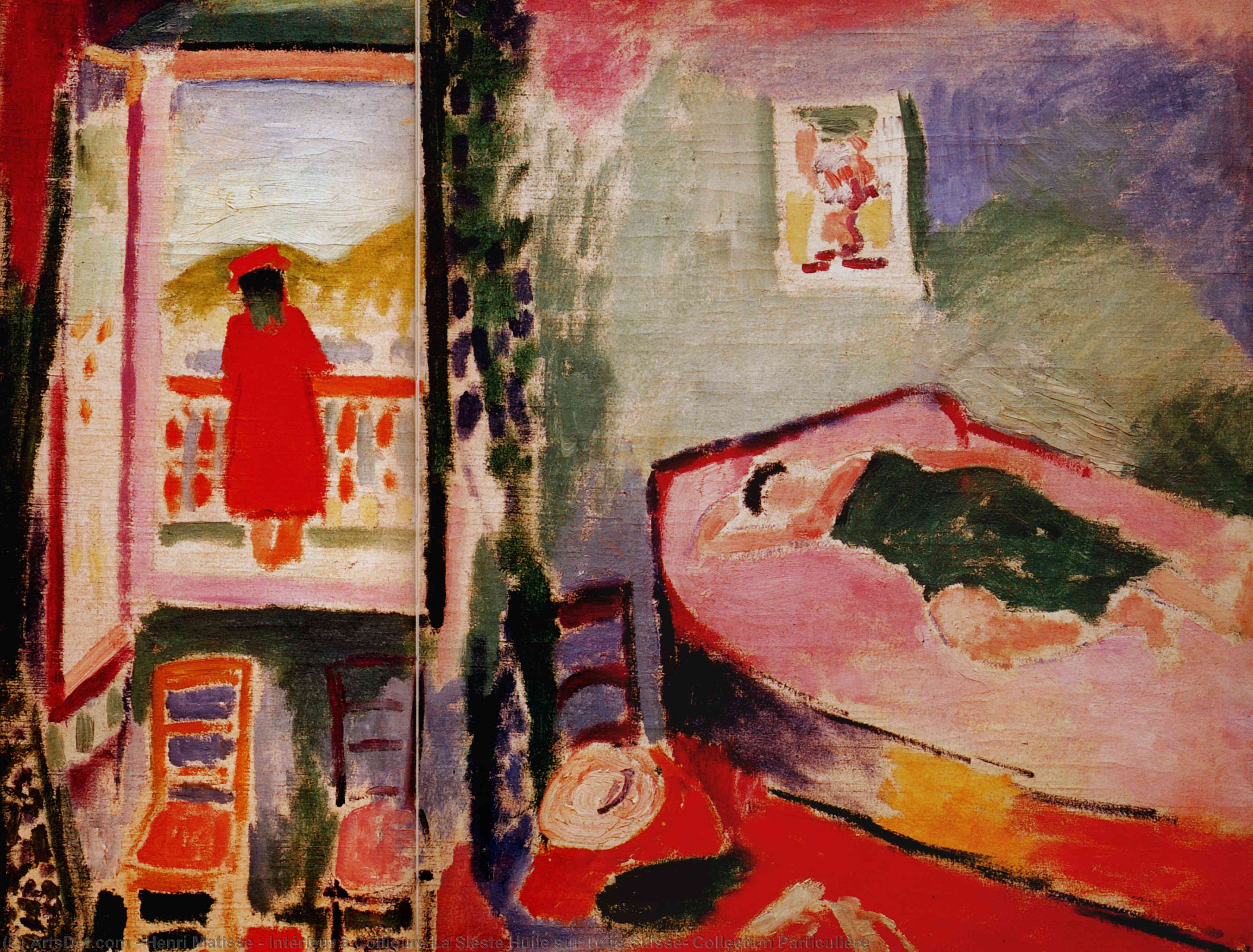 Wikoo.org - موسوعة الفنون الجميلة - اللوحة، العمل الفني Henri Matisse - Intérieur à Collioure La Sieste Huile sur Toile Suisse, Collection Particulière