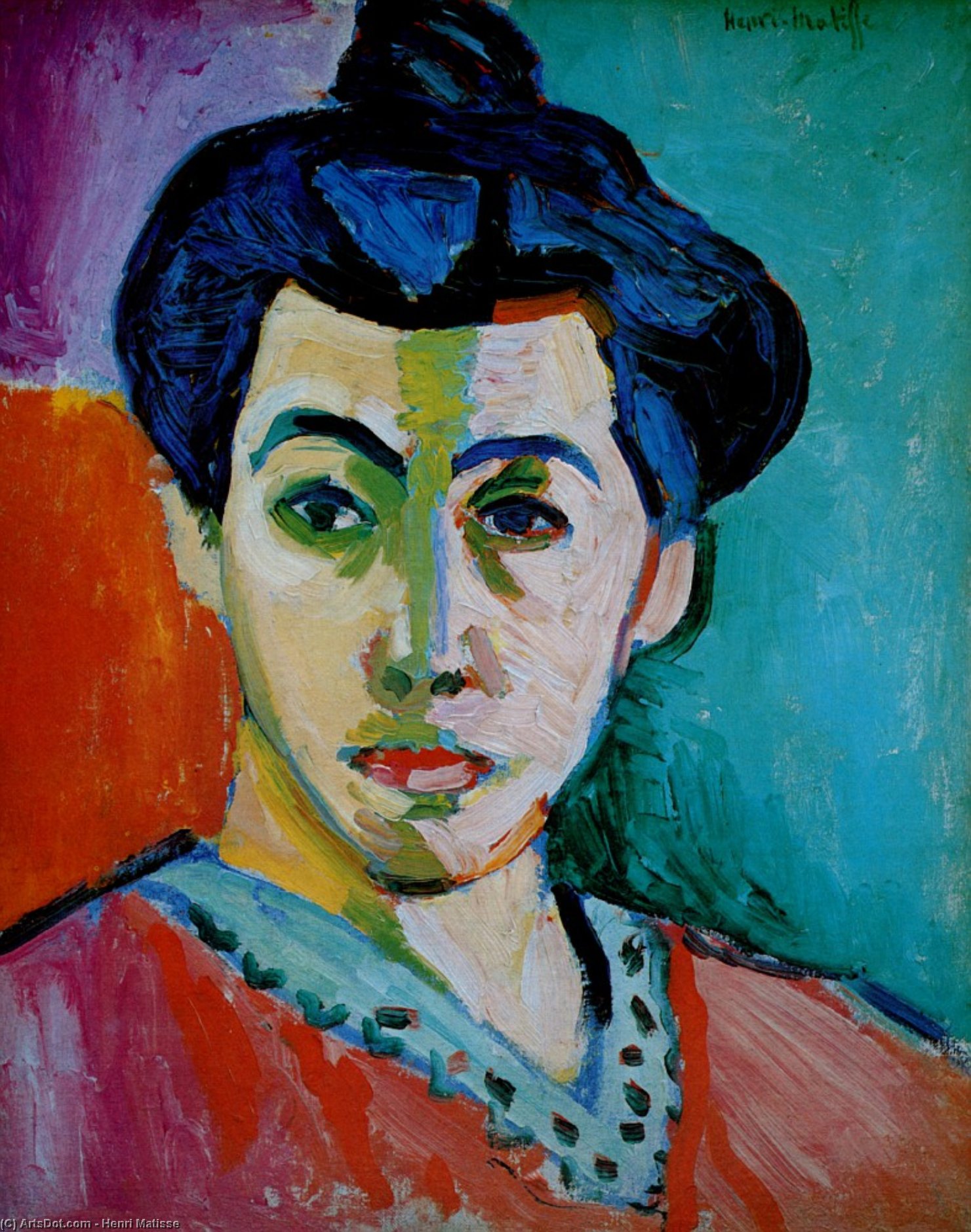 Wikioo.org - The Encyclopedia of Fine Arts - Painting, Artwork by Henri Matisse - Portrait de Madame Matisse, ou La Raie Verte Huile sur Toile Copenhague, Statens Museum for Kunst