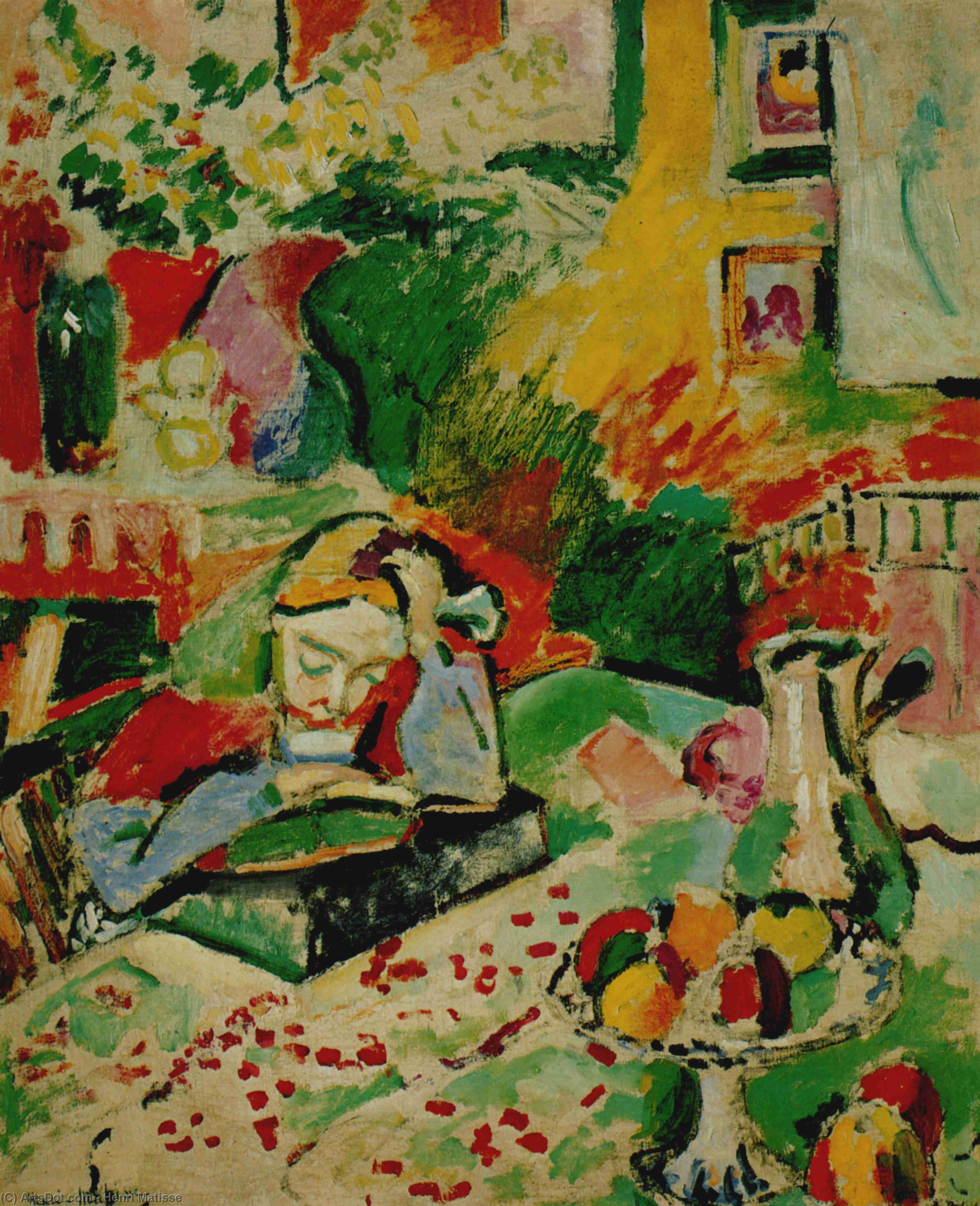 Wikioo.org - The Encyclopedia of Fine Arts - Painting, Artwork by Henri Matisse - Intérieur à la fillette Huile sur Toile - (72.7x59)