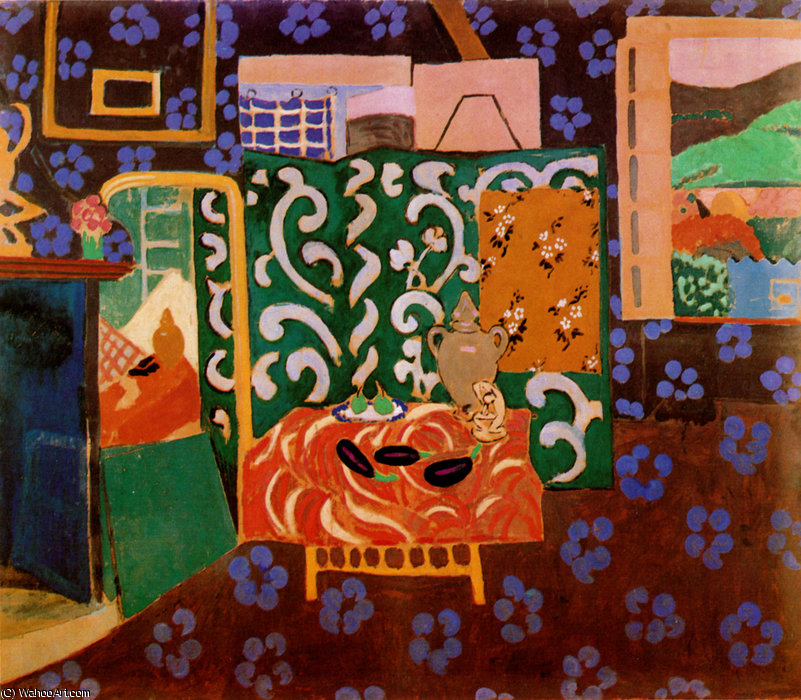Wikioo.org - The Encyclopedia of Fine Arts - Painting, Artwork by Henri Matisse - Intérieur aux aubergines Technique mixte sur toile Grenoble, musée des Beaux-Arts