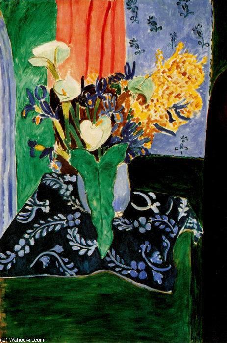 Wikoo.org - موسوعة الفنون الجميلة - اللوحة، العمل الفني Henri Matisse - Arums, Iris et Mimosas Huile sur Toile Moscou, Musée Pouchkine