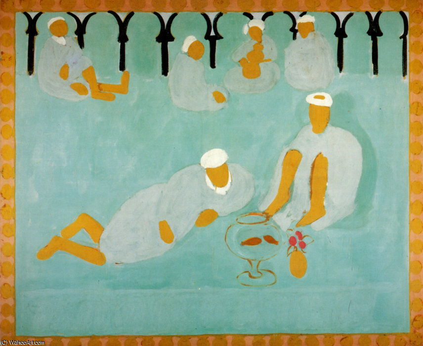 Wikoo.org - موسوعة الفنون الجميلة - اللوحة، العمل الفني Henri Matisse - Le Café Arabe Peinture à la colle sur toile St Petersbourg, museum of the Hermitage