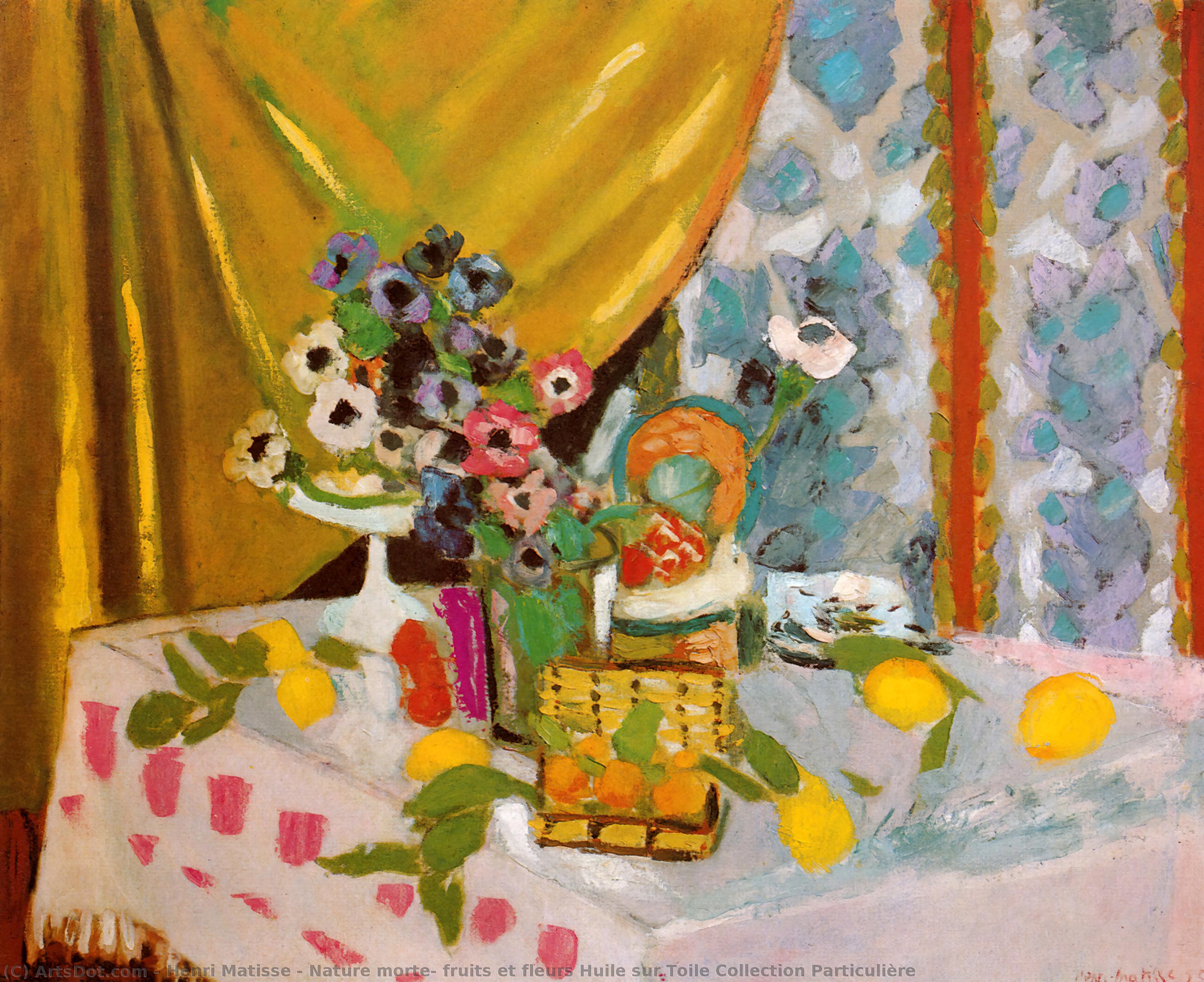 Wikoo.org - موسوعة الفنون الجميلة - اللوحة، العمل الفني Henri Matisse - Nature morte, fruits et fleurs Huile sur Toile Collection Particulière