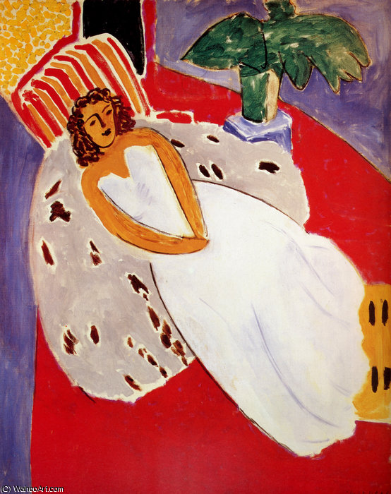 Wikioo.org - The Encyclopedia of Fine Arts - Painting, Artwork by Henri Matisse - Jeune Femme en blanc, fond rouge Huile sur Toile Paris, Musée national d'Art Moderne