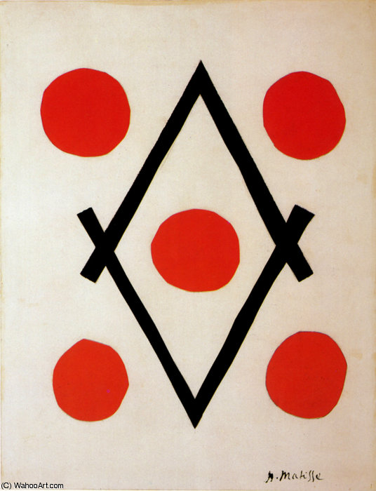 Wikioo.org - The Encyclopedia of Fine Arts - Painting, Artwork by Henri Matisse - Cinq cercles rouges et un losange noir Gouache découpée Collection Particulière