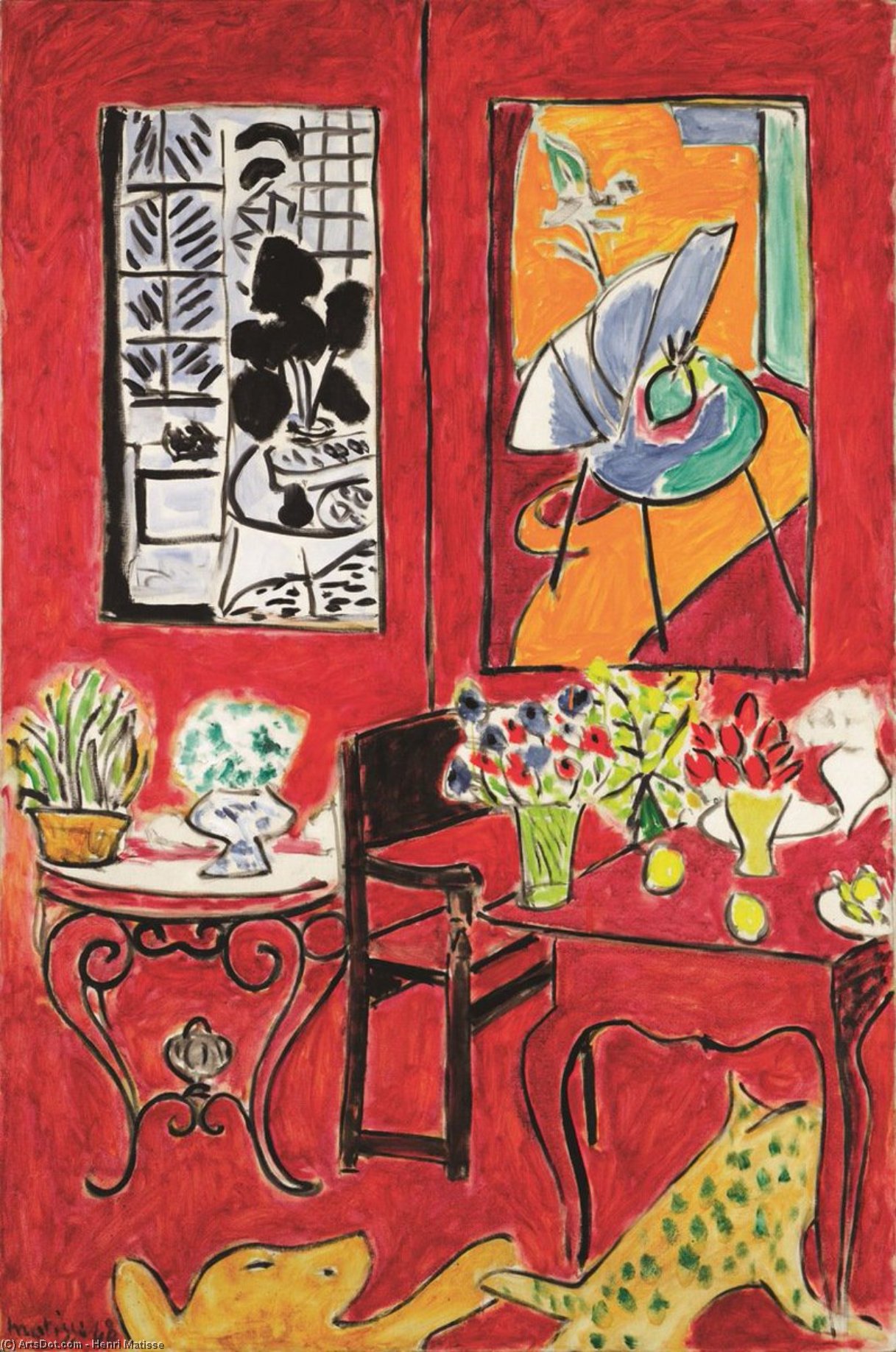 Wikoo.org - موسوعة الفنون الجميلة - اللوحة، العمل الفني Henri Matisse - Grand Intérieur rouge Huile sur Toile Paris, Musée national d'Art Moderne