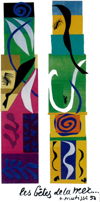 Wikoo.org - موسوعة الفنون الجميلة - اللوحة، العمل الفني Henri Matisse - Les bêtes de la mer Gouache découpée wtngoa