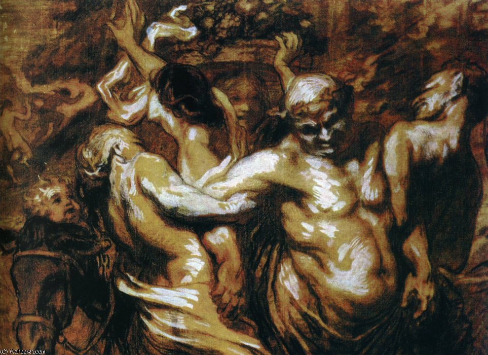 Wikioo.org - The Encyclopedia of Fine Arts - Painting, Artwork by Honoré Daumier - Honoré Daumier L'Ivresse de Silène, crayon, fusain et estompe The Intoxication of Silène, pencil, charcoal and stump