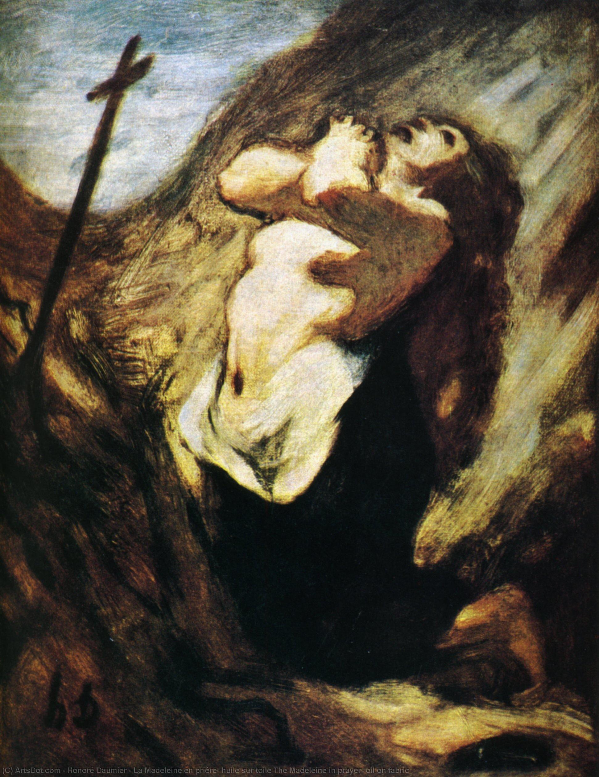 Wikioo.org – La Enciclopedia de las Bellas Artes - Pintura, Obras de arte de Honoré Daumier - La Madeleine es priere , aceite sur lienzo la madeleine en la oración , óleo sobre tela