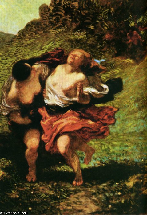 Wikioo.org – La Enciclopedia de las Bellas Artes - Pintura, Obras de arte de Honoré Daumier - Deux Nymphes poursuivies par des satyres Dos ninfas continuadas por sátiros