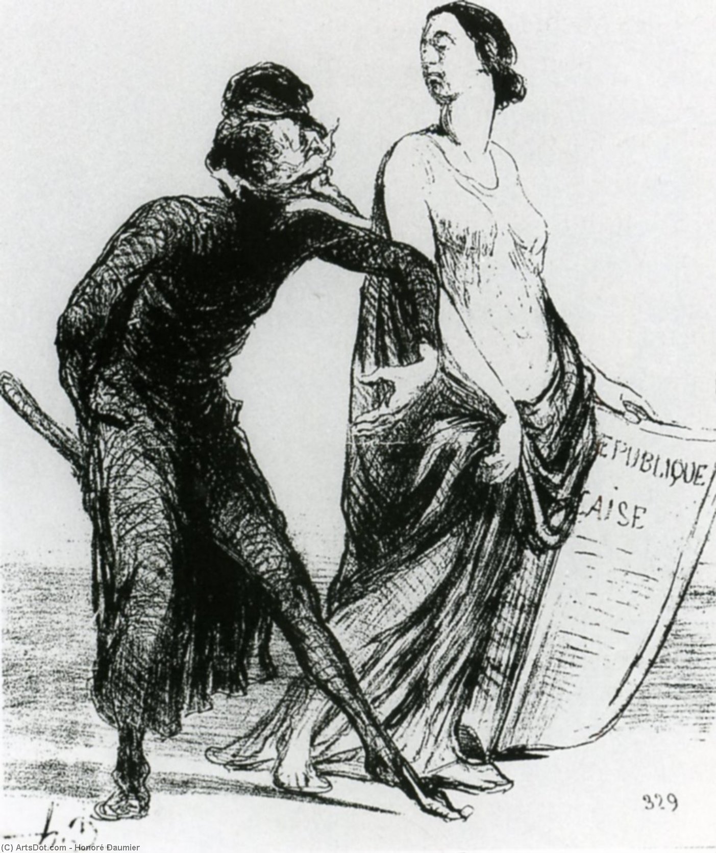 Wikioo.org - The Encyclopedia of Fine Arts - Painting, Artwork by Honoré Daumier - Belle dame, voulez-vous accepter mon bras, lithographie Beautiful injury, want you to accept my arm, lithographs