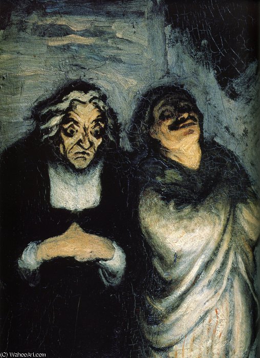 Wikioo.org - The Encyclopedia of Fine Arts - Painting, Artwork by Honoré Daumier - Acteurs comiques en scène, huile sur panneau Comic actors in scene, oil on panel