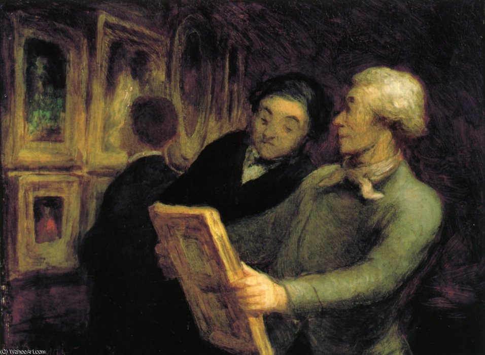 Wikioo.org - The Encyclopedia of Fine Arts - Painting, Artwork by Honoré Daumier - Amateurs dans une exposition, huile sur toile Amateurs in an exposure, oils on fabric